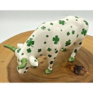Cow Parade Figurine Lucky Cow #7319--Irish Shamrocks Green Glitter 2008